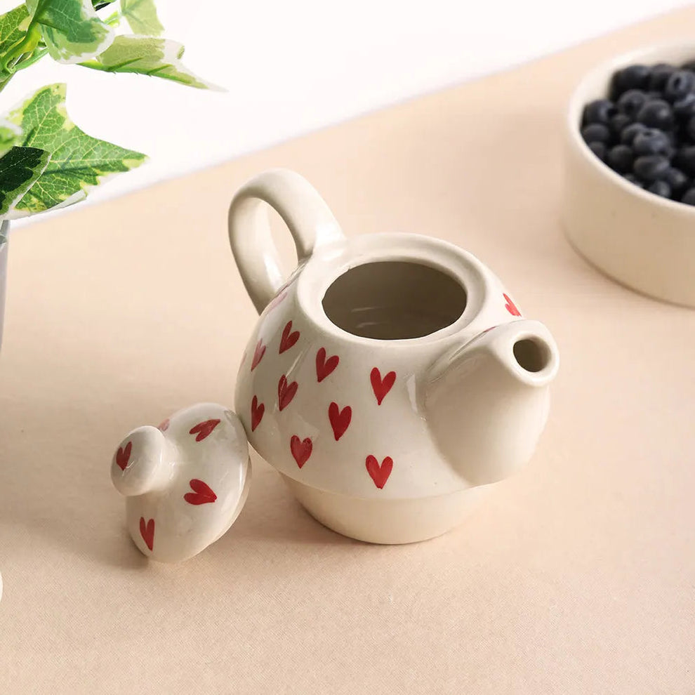 Heart-Print Tea-for-One (400ml) Kettle & Cup Set