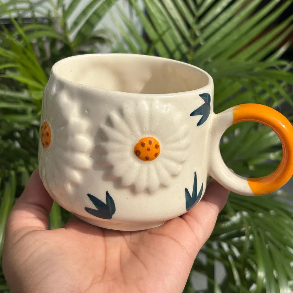 Sunny Bloom Mug & Saucer Set – Floral Design (250ml)