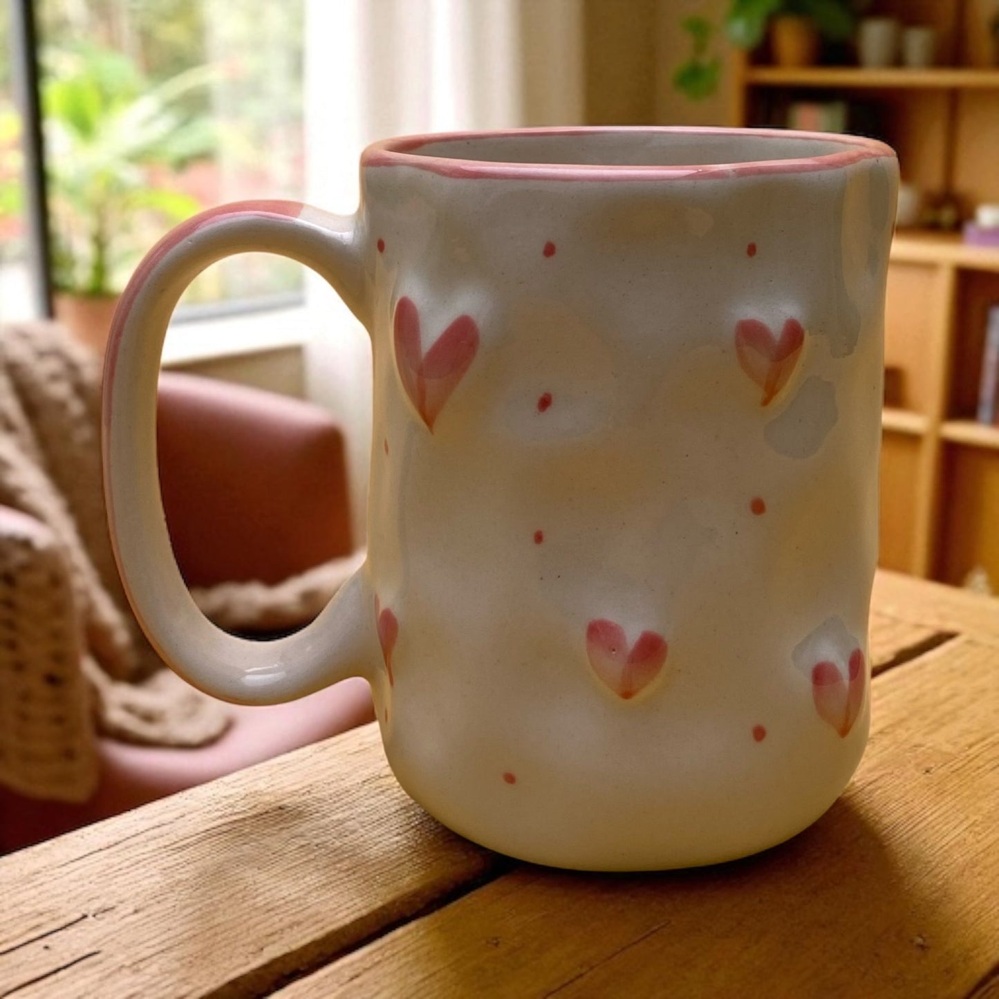 Tall Blush Heart Mug – Romantic Design – (450ml)