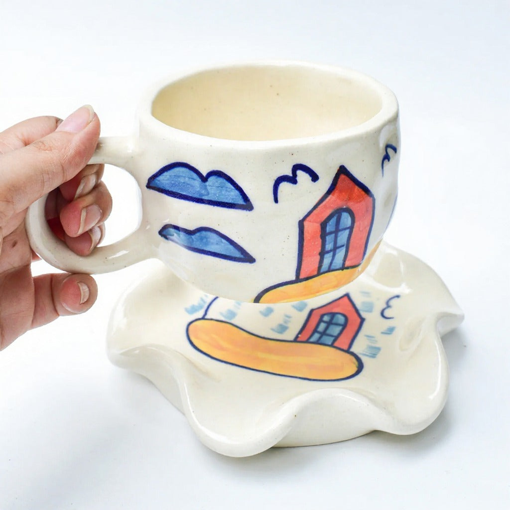 ARTECLAY Hand-Crafted Village Mug With Saucer✨