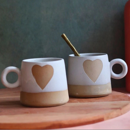 Golden Heart Ceramic Mug (White & Beige)
