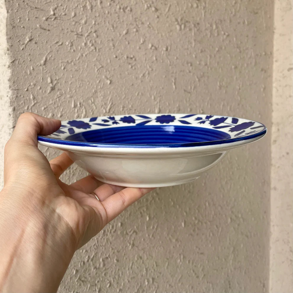 Blue Floral Border Pasta Plate