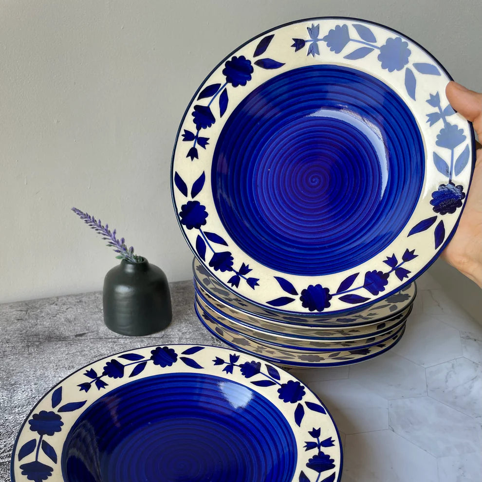 Blue Floral Border Pasta Plate