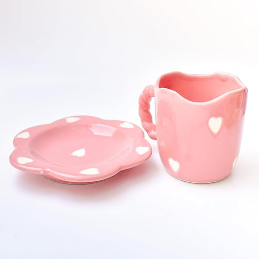 Pink Heart Mug and Saucer