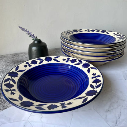 Blue Floral Border Pasta Plate