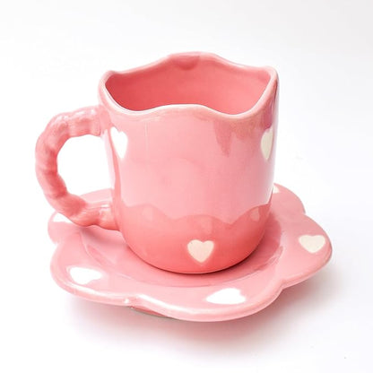 Pink Heart Mug and Saucer