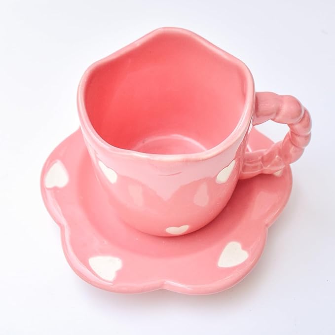 Pink Heart Mug and Saucer