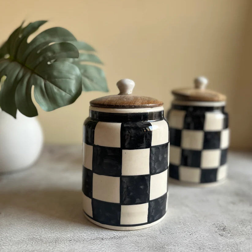 Checkerboard Ceramic Jar