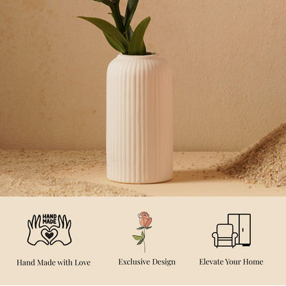 White Ribbed Textured Vase