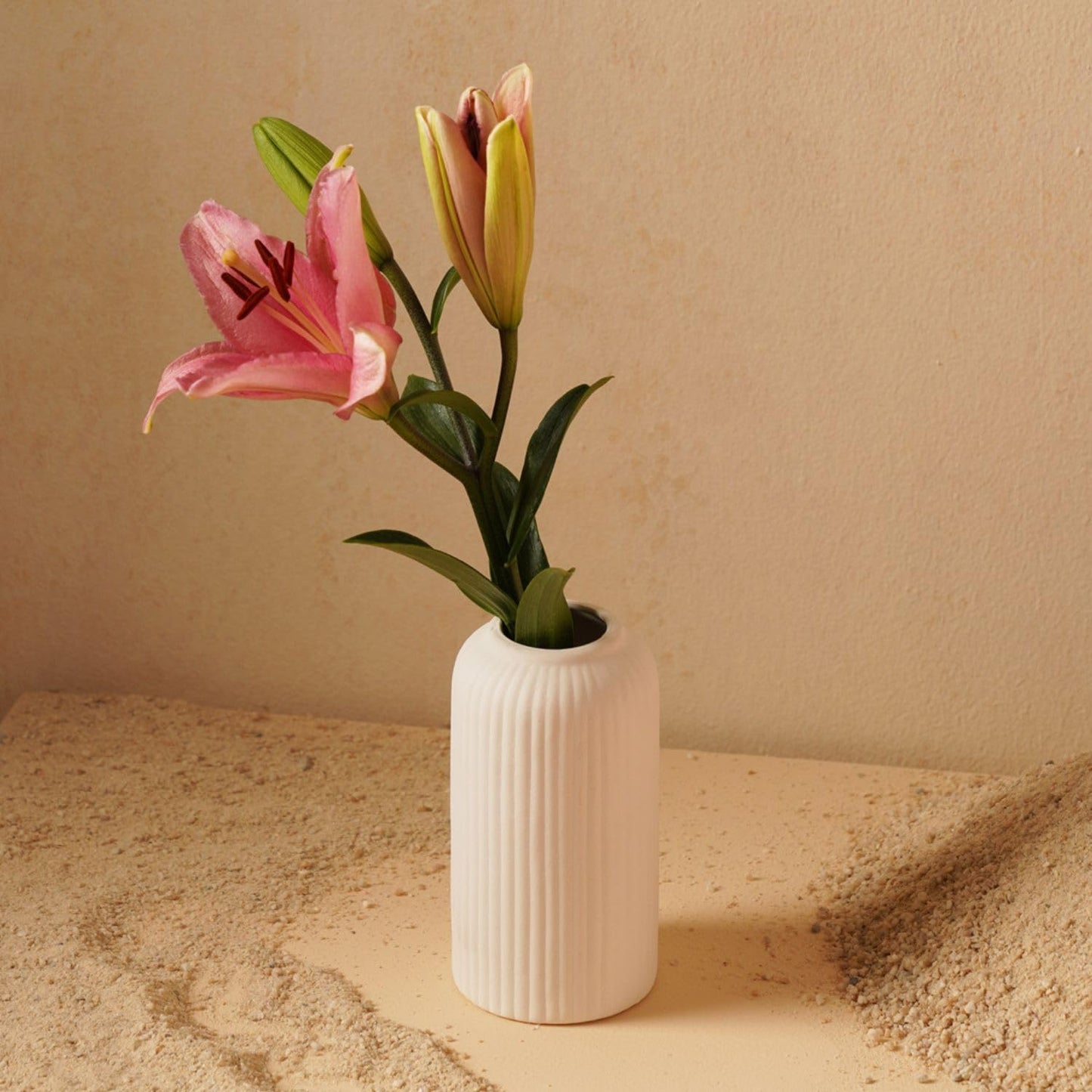 White Ribbed Textured Vase