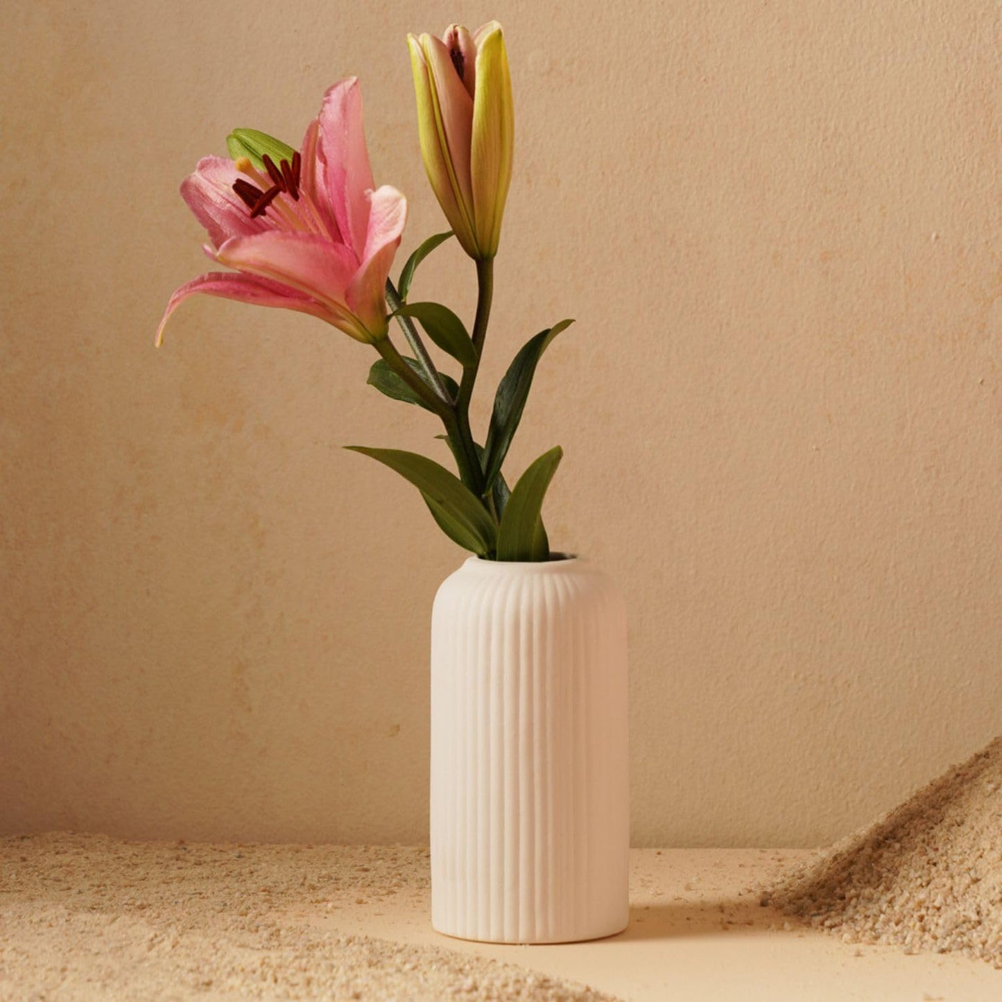 White Ribbed Textured Vase