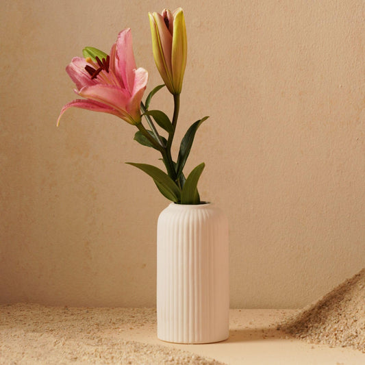 White Ribbed Textured Vase