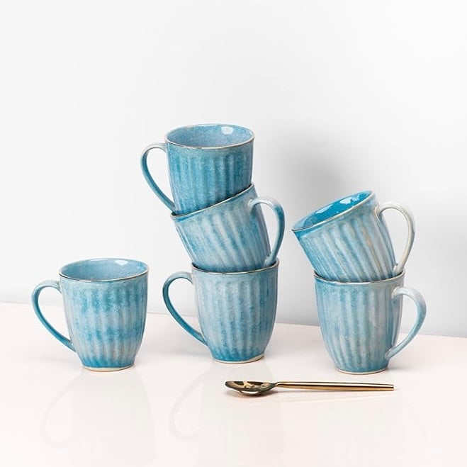 Blue Ribbed Coffee Mug