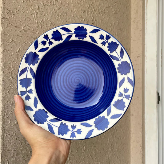 Blue Floral Border Pasta Plate