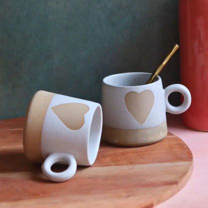 Golden Heart Ceramic Mug (White & Beige)