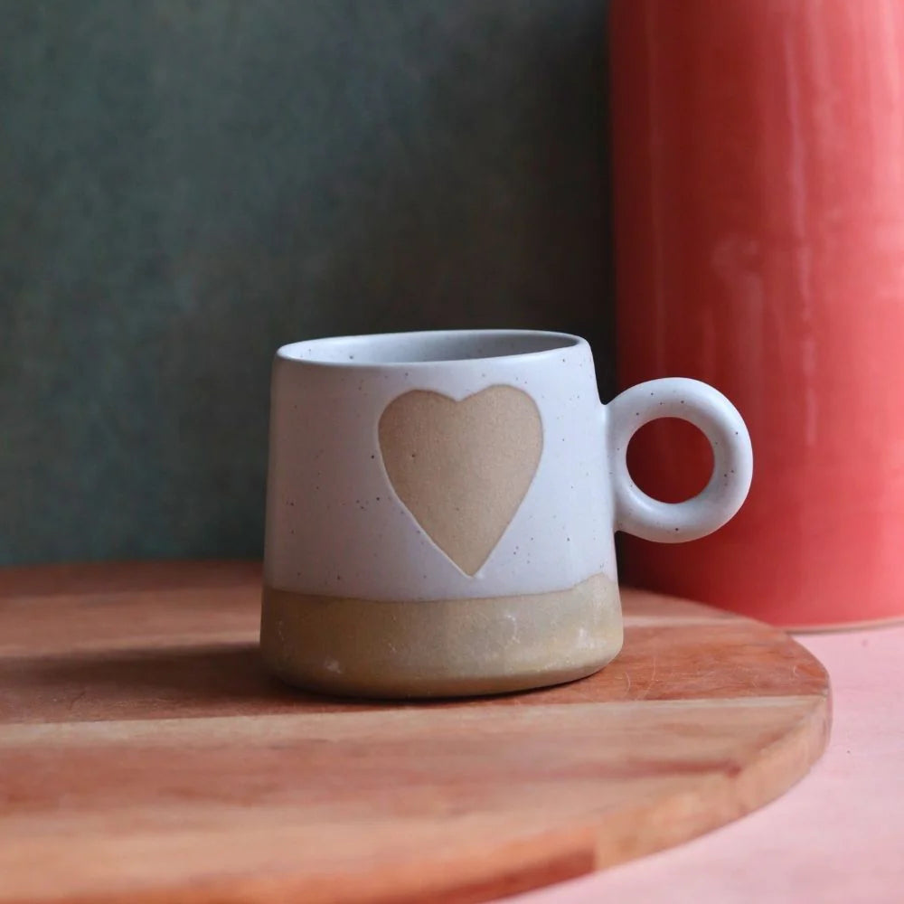Golden Heart Ceramic Mug (White & Beige)