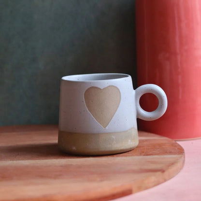 Golden Heart Ceramic Mug (White & Beige)