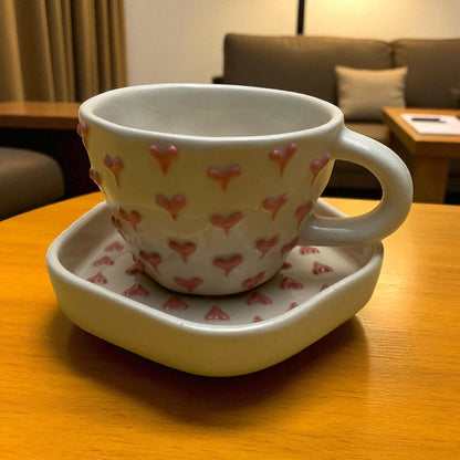 Sparkle Pink Heart Cup and Saucer