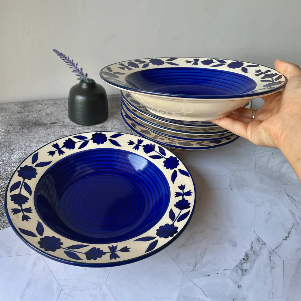 Blue Floral Border Pasta Plate