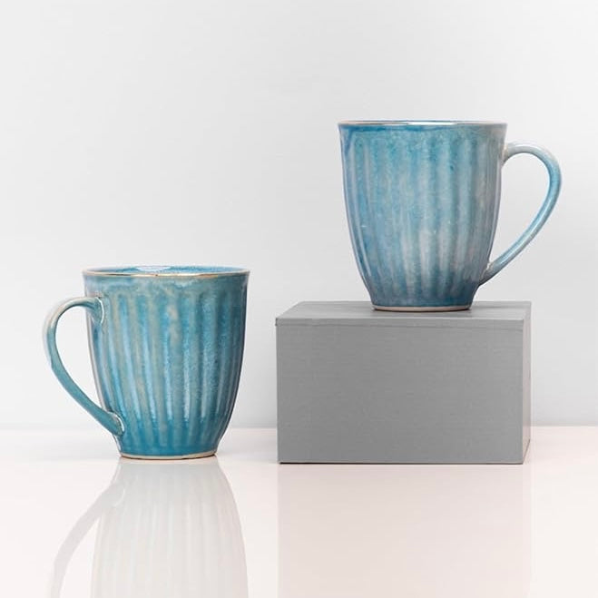 Blue Ribbed Coffee Mug