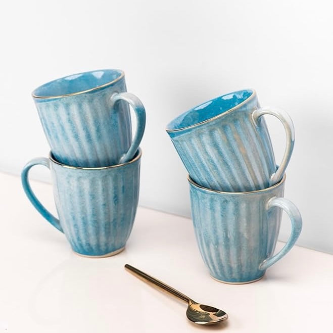 Blue Ribbed Coffee Mug
