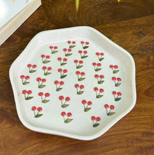 Cherry Heart Plate - Snack & Dessert Plate (15cm)