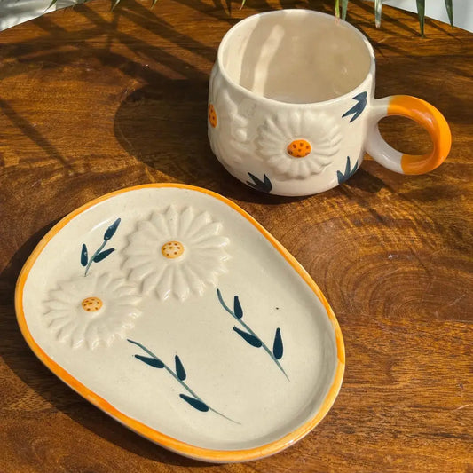Sunny Bloom Mug & Saucer Set – Floral Design (250ml)