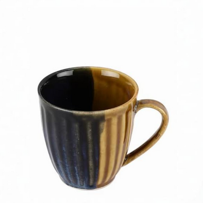 Ceramic mug with black and brown gradient on a white background