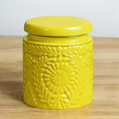 Embossed Yellow Ceramic Jar