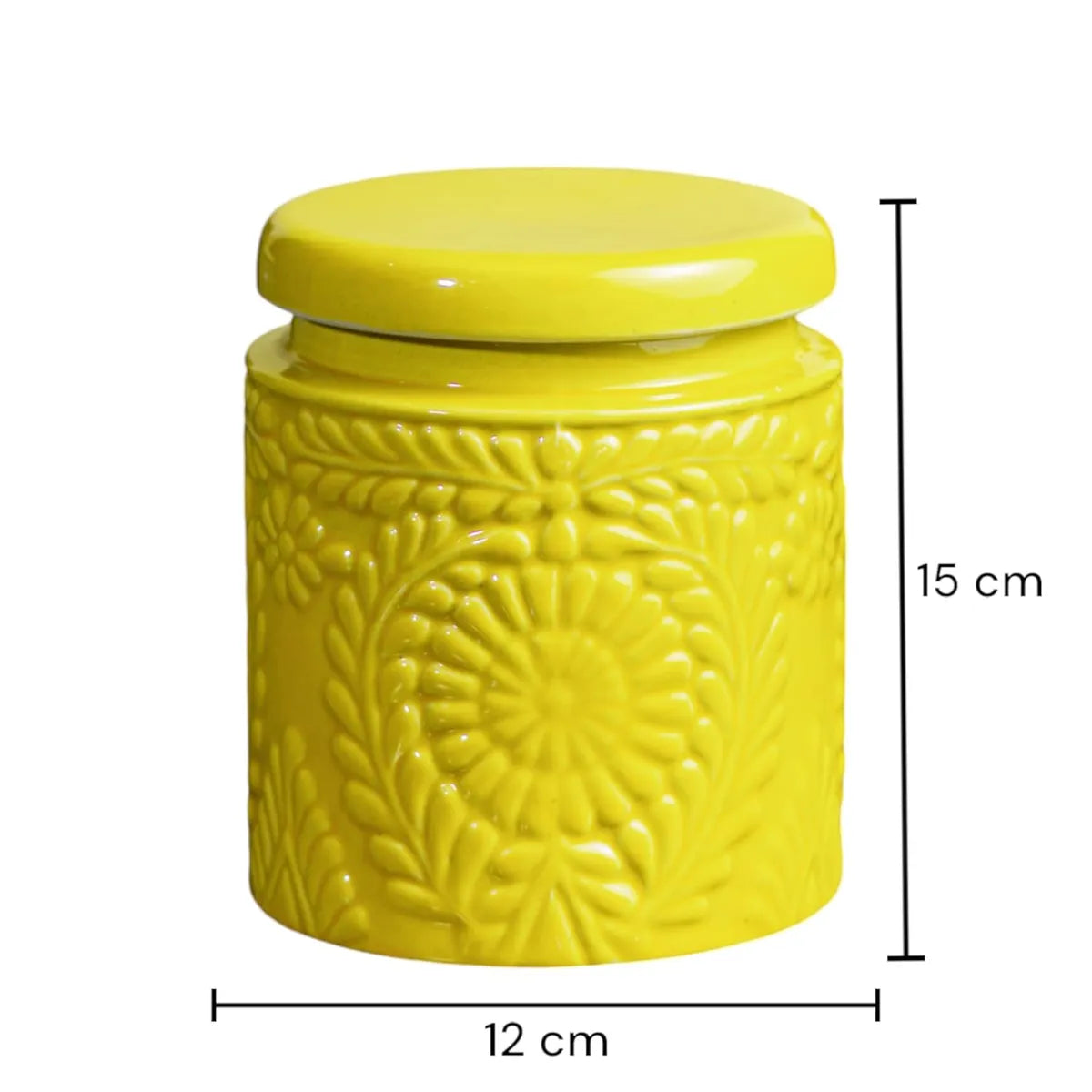 Embossed Yellow Ceramic Jar