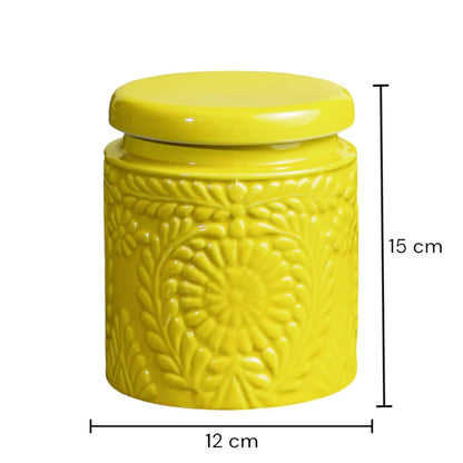 Embossed Yellow Ceramic Jar