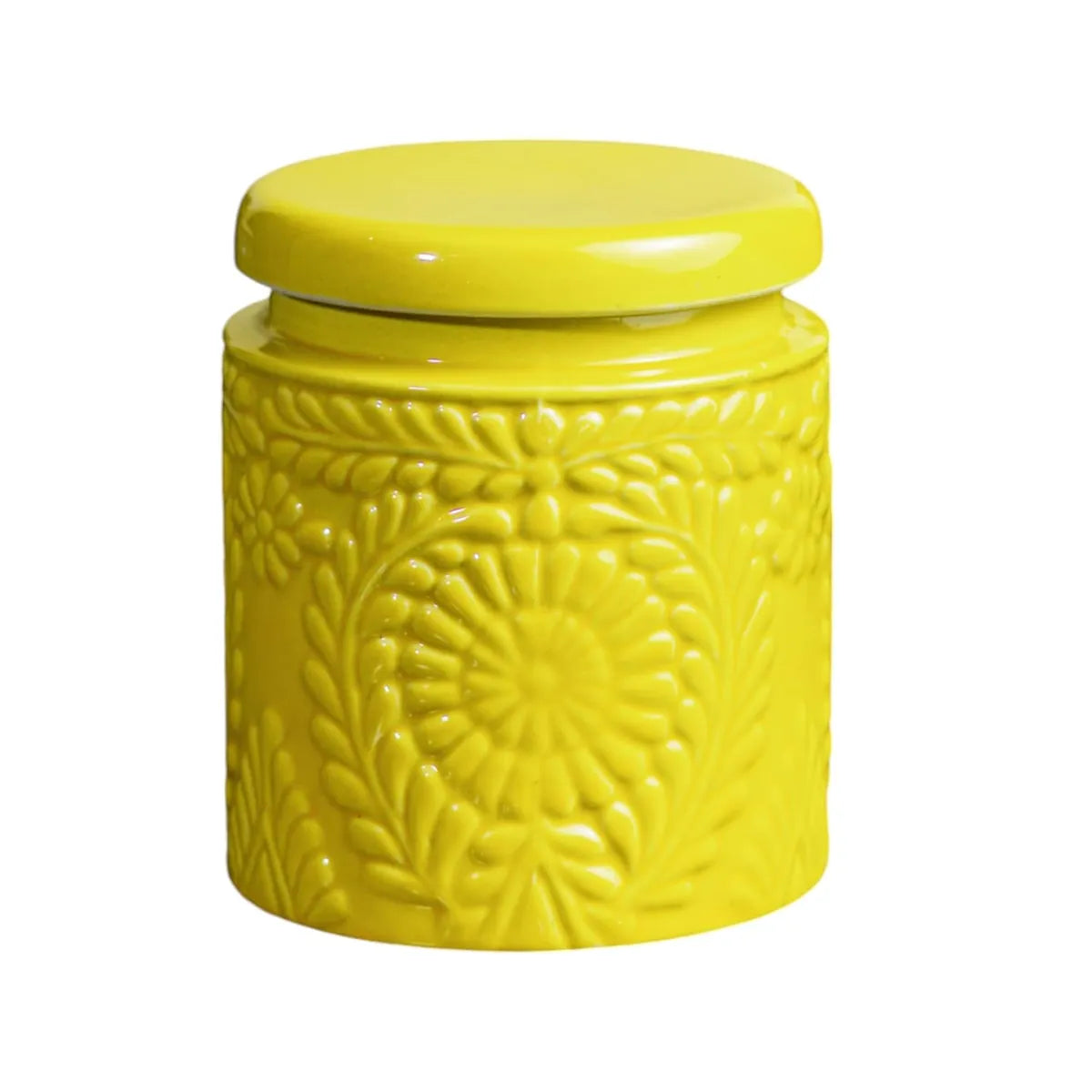 Embossed Yellow Ceramic Jar