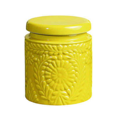 Embossed Yellow Ceramic Jar