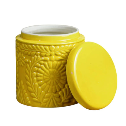 Embossed Yellow Ceramic Jar