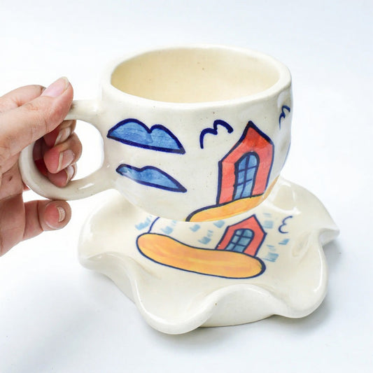 ARTECLAY Hand-Crafted Village Mug With Saucer✨