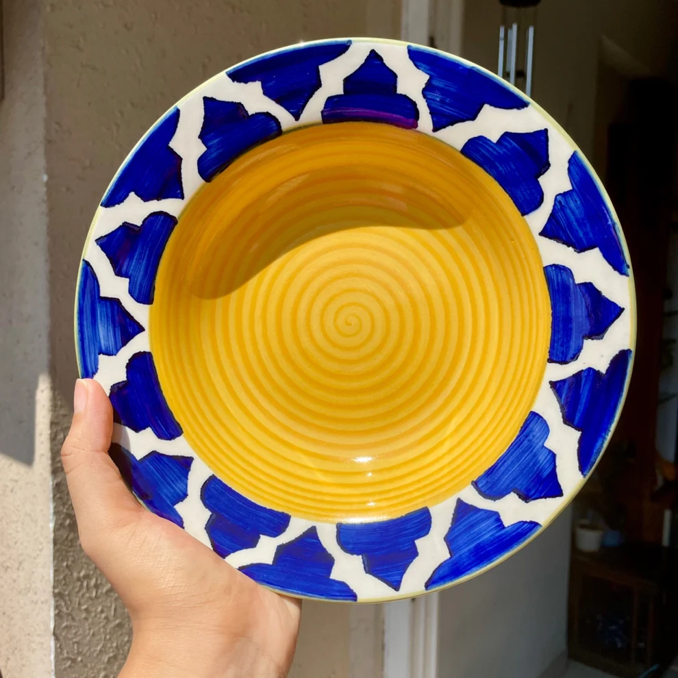 Yellow Floral Border Pasta Plate