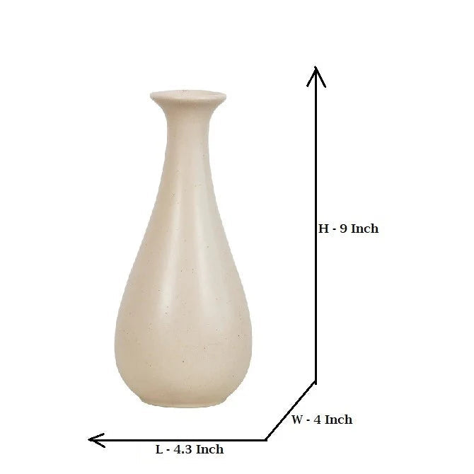 Beige vase with dimensions labeled on a white background