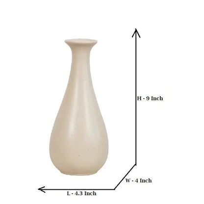 Beige vase with dimensions labeled on a white background